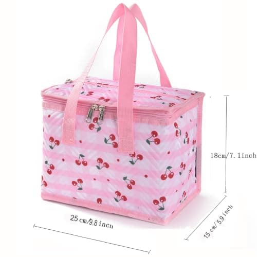 TEAMOOK Foldable Lunch Bag Insulated Lunch Box Water-Resistant Leakproof Soft Cooler Bag Pink Cherry 8-10 cans — view 2
