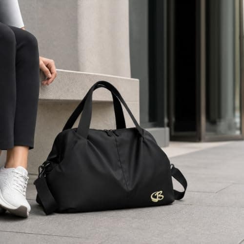 Vllcsla Sports Duffle Bag Small for Women with Wet Pocket, 45x20x27 cm, Womens Gym Tote Bag Duffle Bags, Waterproof Overnight Weekend Carry On Bags, Lightweight, for Gym/Swim/Beach (Black) — view 2