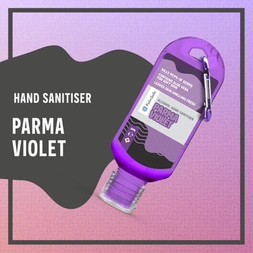 Palm Safe Parma Violet 60ml Anti Bacterial Premium Hand Sanitiser Travel Size Refillable Clip Bottle Quick Drying Non Sticky Extra Moisturising Kills 99.9% of Viruses and Bacteria — view 3