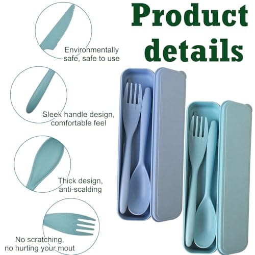 2 Sets Portable Reusable Cutlery Set with Case – Eco-Friendly Travel Utensils for Work, School & Camping – Lightweight, Durable & Dishwasher Safe — view 3