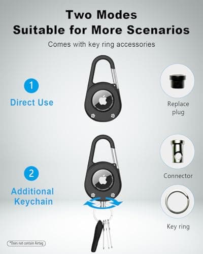 SCALLOP for AirTag Holder with Carabiner,Thick Hard PC AirTag Keyring,IPX8 Waterproof,Secure Lock,Transparent Window,Metal Spring Buckle,Universal Wheel Key Ring for Apple AirTag (Black 1 Pack) — view 3