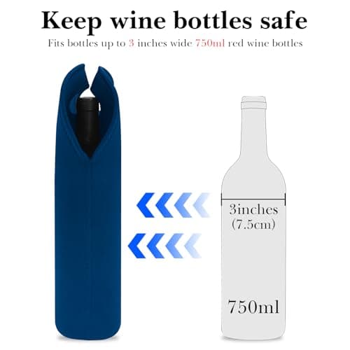 Linkidea Insulated Cooler Bag for Travel, Slim-Fit Insulated Wine Bottle Tote for Standard 750ml Bottles up to 3" Diameter, Picnic Beverage Holder (Blue) — view 3
