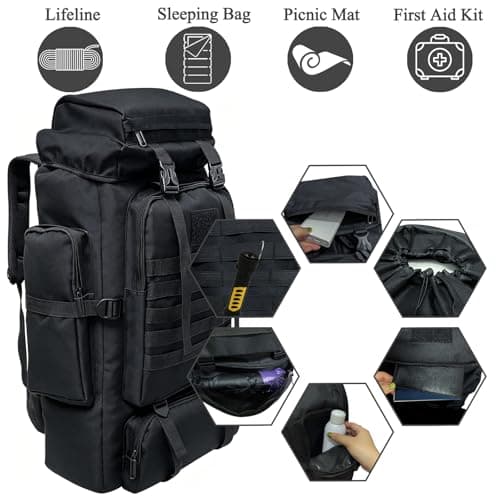 Ogetok 80L Hiking Backpack Camping Rucksack, 80 liters Large Capacity Outdoor Knapsack Travel Climbing Mountaineering Carry On Backpack Bag, Trekking Backpacking for Men Women, Black — view 6