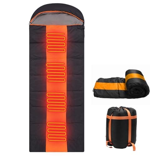 Sleeping Bags for Adults, Heated Sleeping Bag with 3 Adjustable Temperature, Waterproof USB Rechargeable Heating Pads, 0 Degree Sleeping Bag for Camping Cold Weather