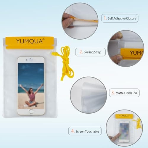 YUMQUA Waterproof Bag, Waterproof Pouch Dry Bag for Document Map Camera Tablet Phone Holder, Set of 3, Yellow — view 4