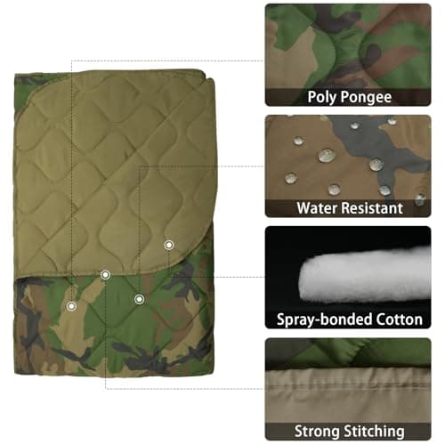 Tongcamo Poncho Liner Military Woobie Outdoor Camping Woobie Blanket for Travel, Beach, Grass, Picnic, Car Emergency, Outdoor, Survival — view 3