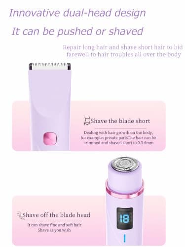 Upgraded Dual Head Shaver Women Intimate Shavers for Women Bikini Trimmer with Ceramic Blades, IPX7 Waterproof, USB-C Rechargeable, Cordless Painless Hair Removal for Face Legs Underarm Body (Purple) — view 4