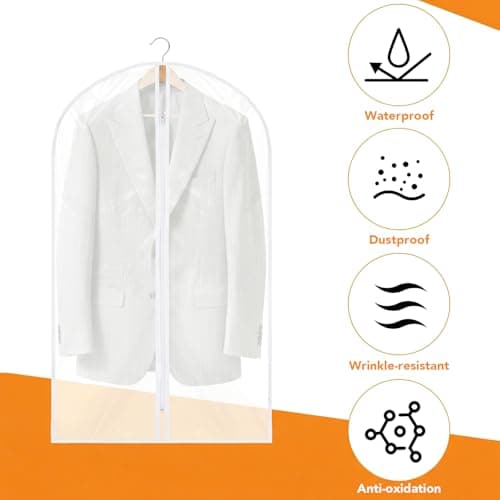 12 Pack Garment Bags, 40in PEVA Suit Bags Clothes Covers, White Edge — view 6