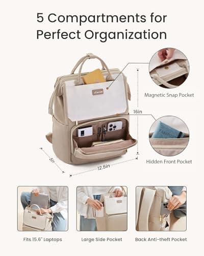 LOVEVOOK Backpack Womens, 15.6 inch Laptop Rucksack Bag for Ladies With Carrier Pocket for Large Cup, Hand Luggage Travel Backpack Waterproof College School Bag Casual Daypacks for Work Business Uni — view 3