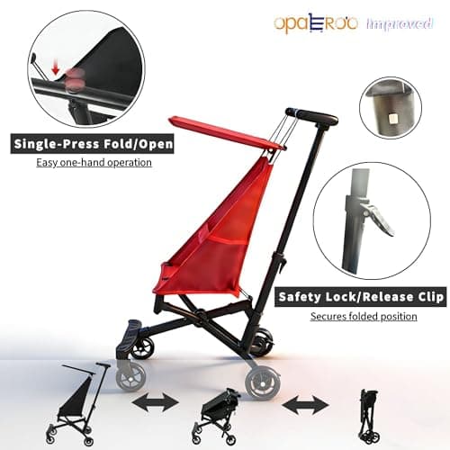Lightweight Airplane Stroller, 2.8kg Instant Fold & Unfold Portable Pushchair, Cabin-Sized Compact Baby Stroller with Removable Cartoon Pad for Travel (0-4 Years), 4 Colors red — view 6