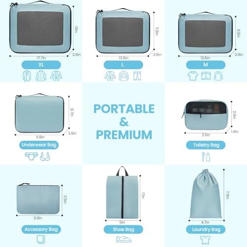 Prezon Packing Cubes for Suitcase 8 Set, Lightweight Luggage Packing Organizers Packing Cubes for Travel Accessories - Teal — view 2