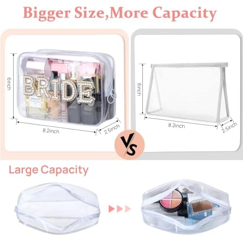 Bride Clear Cosmetic Bag, Etercycle Bachelorette Gifts for Bride Makeup Bag, Portable PVC Travel Toiletry Bag Bling Pearl Rhinestone Patch Letter Bags for Women Wedding Bachelorette Party (Gold) — view 2