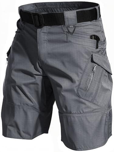 Men's Hiking Shorts Waterproof Tactical Cargo Short Pants Quick Dry Work Shorts with Multi Pockets(No Belt), Dark Grey, 34