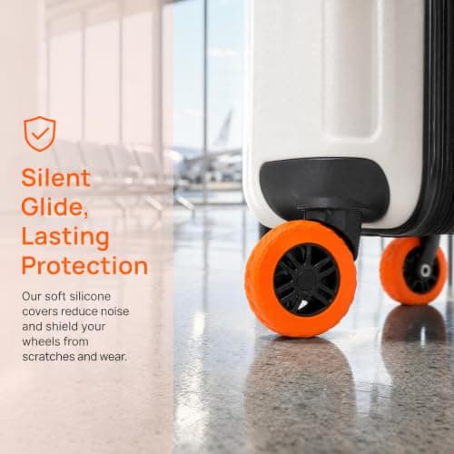 Kemay Upgraded Silicone Suitcase Wheel Protectors 8-Pack Anti-Noise Luggage Wheel Covers for 2-2.4 Inch Spinner Wheels Wear-Resistant Travel Accessories Small Suitcase Covers Protectors Orange — view 5
