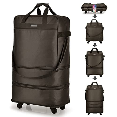 Hanke Expandable Large Suitcase 4 Wheels Lightweight Collapsible,Foldable Suitcases &Travel Bags Hand Luggage Extend 20/24/28 inch Suitcases Duffel Bag Without Telescopic Handle for Men & Women,Coffee
