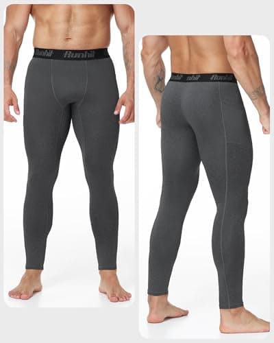 Runhit Men’s Compression Trousers with Pockets, Running Leggings Thermal Tights, Sports Base Layer Pants for Fitness Walking Yoga Gray XL — view 2