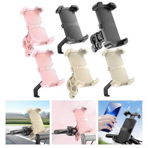 Heavy Duty Motorbike Phone Holder Mount 360 Degree Adjustable Strong Clamp for Delivery Riders Electric Scooter Black(pink Handlebar) — view 2