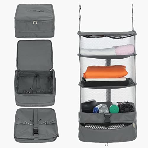 ELEZAY Hanging Packing Cubes Portable Closet Shelves Travel Collapsible Compression Garment Organisers for Carry-on Luggage Suitcase with Breathable Perforated Material Large_11.8 * 11.8 * 24 in, Grey — view 2