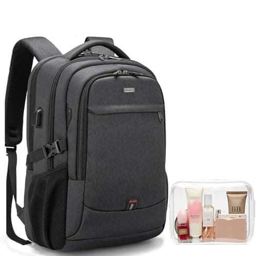 DUSLANG 17 Inch Laptop Backpack for Travel Water Resistant College Backpack for Men with USB Charging Port Clear Toiletry Bag