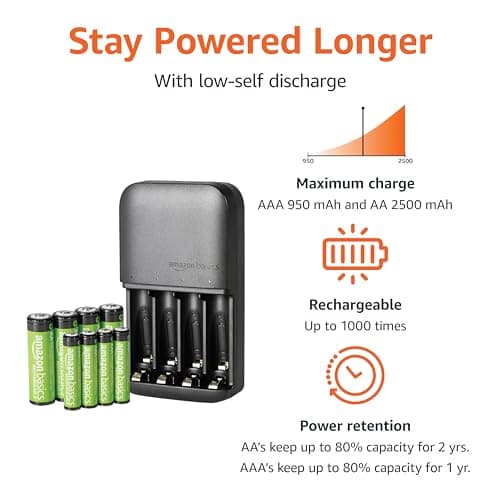 Amazon Basics Rechargeable Batteries NiMH, AAA 800mAh 4-Pack + AA 2000mAh 4 Pack with 4 Bay Battery Charger, UK Plug, Black — view 2