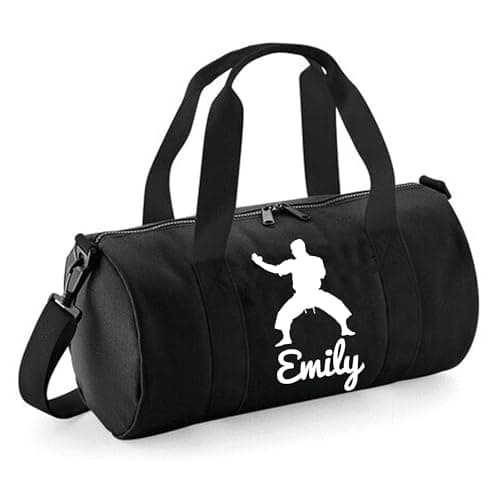 Personalised Martial Arts Overnight Bag Gym Holdall Sports Bag – Ideal Karate, Judo & Taekwondo, Large Travel Bag – Compact Size 20x20x40cm Dynamic Gift 12L Barrel Bag for Training – Black