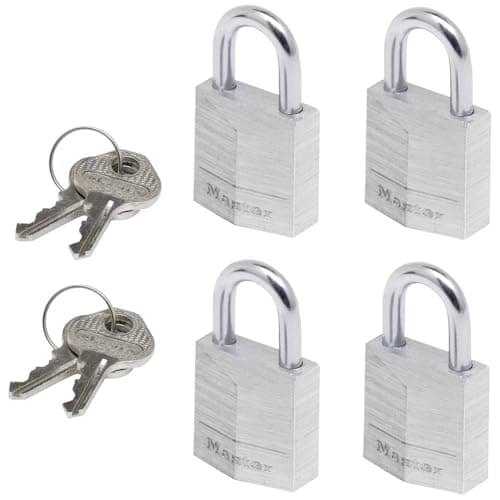 MASTER LOCK Small Padlocks [Key] [Keyed Alike] [Family Pack of 4] 9120EURQNOP - Best Used for Backpacks, Luggage, Computer Bags, Locker, Gym and More