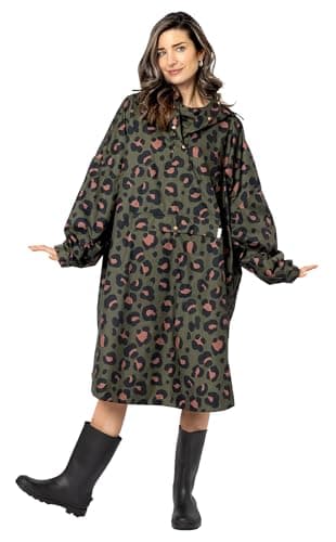 Adult Khaki Leopard Rain Poncho, Lightweight Waterproof Hooded Rain Coat