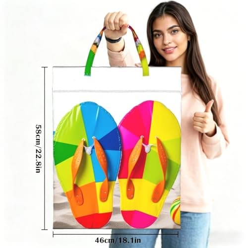 Colorful Flip Flops Beach Ball Travel Laundry Bag With Handle, 2pcs Large Waterproof Dirty Clothes Bags With Zipper, Foldable Swimsuit Workout Bag Washable Wet Clothes Storage Organizer For Dorm — view 3