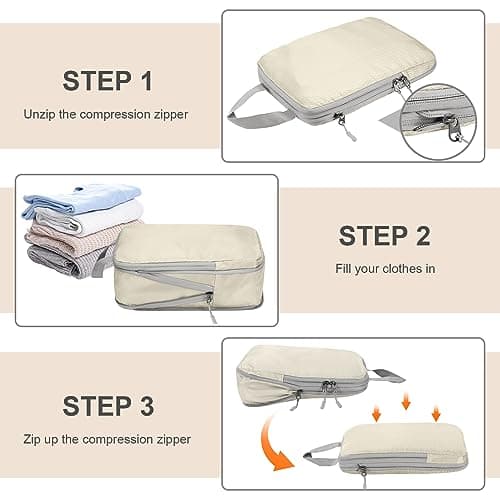 Compression Packing Cubes,Travel Storage Bag, Travel Packing Essentials for Suitcase Organizer Bags, Packing Organiser for Carry On Luggage(Beige, Set of 4) — view 5