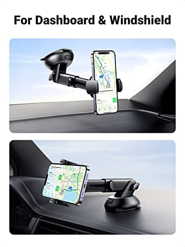 UGREEN Car Phone Holder Windscreen Mount Dashboard Phone Automobile Cradles Superior Suction Cup 360°Adjustable Long Arm Compatible with iPhone 16 Pro Max 15 14 13 12 11 SE, Galaxy S24 S23(Black) — view 2