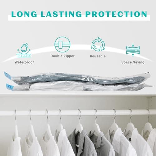 ZOESTORAGE Vacuum Storage Bags,12 Pack Vacuum Bags with Travel Hand Pump,Vacuum Pack Bags for Clothes,Blankets,Comforters,Pillows,Clothes Storage(3 x Jumbo, 3 x Large, 3 x Medium, 3 x Small) — view 4