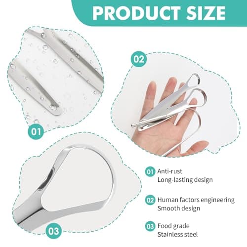 3 Pack Metal Tongue Scraper, Tongue Cleaners Stainless Steel Set, 2 Spoon 1 U-Shaped Tongue Scrapers with Storage Case, Tongue Cleaner for Adults Kids Oral Hygiene Care, Reduce Bad Breath, 3Style Kit — view 3