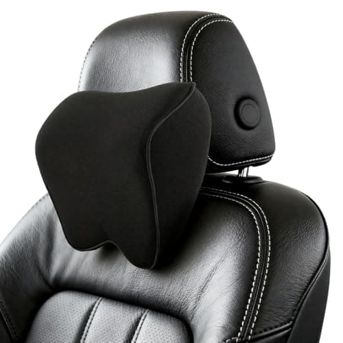 Alaoo Car Neck Support Pillow, Car Seat Headrest for Relieving Neck Fatigue with Adjustable Strap, Soft Memory Foam and Breathable Removable Cover for Passenger or Driver, Black Border