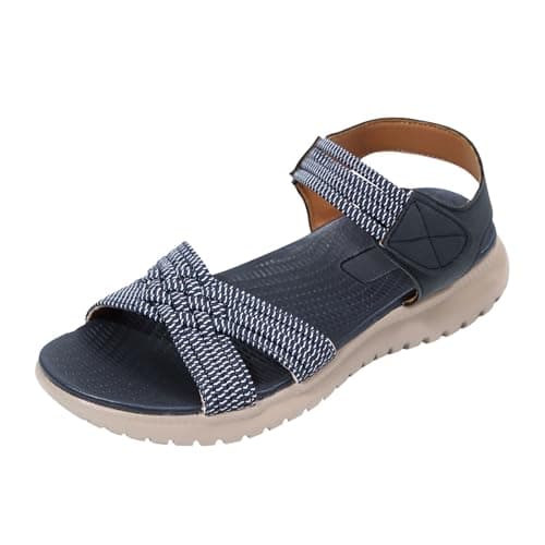 Sandals Women Wide Fit Adjustable Ankle Strap Open Toe Comfort Summer Ladies Shoes Casual Holiday Walking Sports (Z02 Blue, 6)
