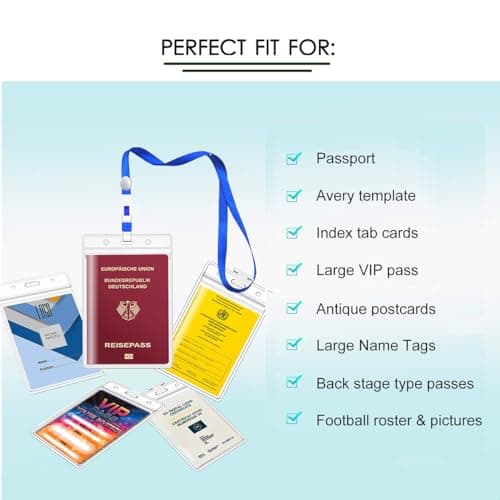 AZWOOD A6 Badge Holder with Lanyards, 10 Set 11 x16cm ID Card Badge Holders, Extra Large Vertical PVC Clear Card Sleeve Plastic Badges Name Tag for Passport ID Cards Office School Business Exhibition — view 6