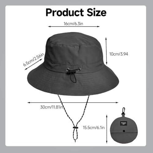 AHRLIC Waterproof Bucket Hat for Men and Women, Foldable Boonie Sun Hat with Wide Brim, UPF 50+ UV, Adjustable Chin Strap, Quick Dry Rain Hat for Fishing, Hiking, Camping, Travel and Outdoor Use Grey — view 2