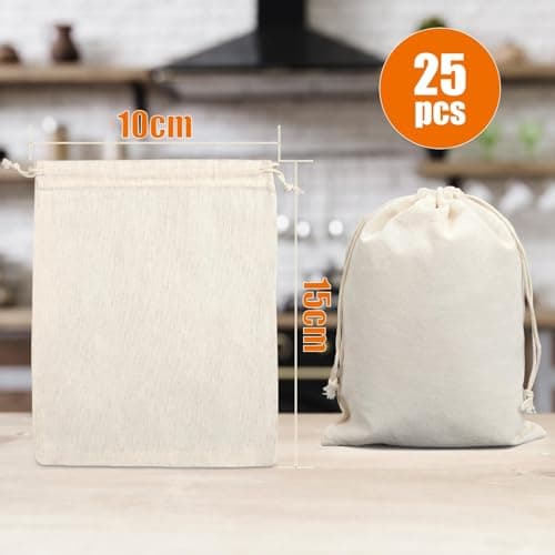 Cotton Drawstring Bag 10×15 cm Cotton Muslin Bags Reusable (25 Pcs) — view 4