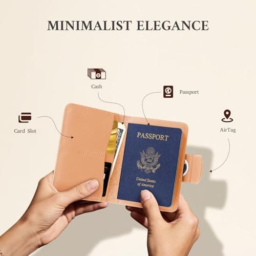 ALLIVE Passport Holder for Travel, Rfid Passport Holder for Women & Men, Genuine Leather Passport Cover Travel Wallet with AirTag Hidden, Airport Essentials, Travel Must Haves Gifts, Beige, 5.7 inches — view 6