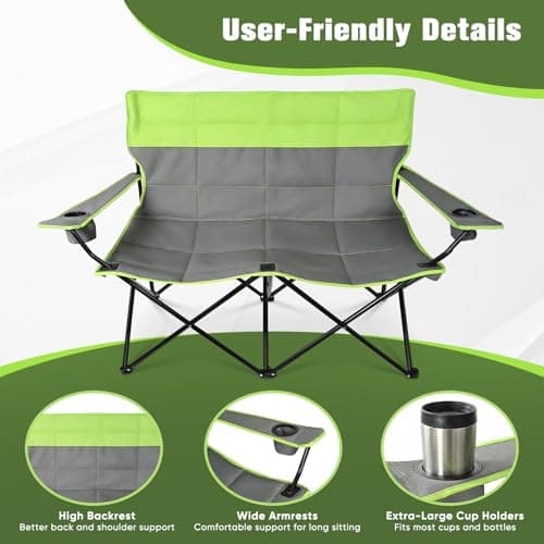 Rhyvorax Folding Double Camping Chair for 2 Adults, 2 Seater Heavy Duty Camping Chairs with Cup Holder, Portable Beach Chair for Outdoor, Garden, Picnic, Fishing – Supports 300kg — view 6