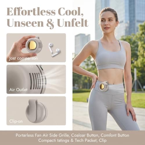 BRTNUP Silent Mini Bladeless Fan Portable Waist Clip Fan Rechargeable Hands-Free Belt Fans with 3 Speeds for Travel Office Shirt, Summer Gift for Outdoor Lovers (White) — view 4