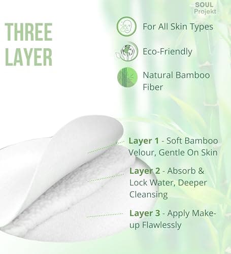 Soul Projekt Reusable Cotton Pads (20 Pack), 100% Organic Bamboo Cotton Face Pad, Washable Makeup Remover Pads, Laundry Bag, Eco Biodegradable No Waste Make Up Wipes, Stocking Fillers, Gifts for Women — view 6
