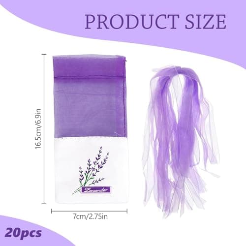 20PCS Lavender Bags Empty Sachet Bag, Purple Drawstring Lavender Sacks for Wardrobes, Muslin Sachets Bag for Fill Dried Lavendar Flower, Freshener Scent Organza Gauze Pouches for Drawers — view 2