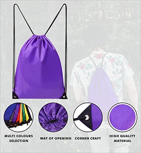 SAWANS Drawstring Bags Gym Swimming School Sports Bag Unisex 1PCS Trainer String Bag Sack Backpack PE Bags for Women Men Children Travel Beach Kids Boys Girls Outdoor Shopping (Purple 1pc) — view 5