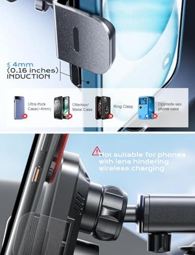 CHGeek Wireless Car Charger, 15W Fast Charging Auto Clamping Car Charger Phone Mount Phone Holder fit for iPhone17 16 15 14 13 12 Pro Max 11 XR XS, Samsung Galaxy S24 Ultra S23 S22 S21, S20, S10+ — view 4