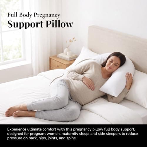 Bedding Direct UK Superior Duck Feather V-Shaped Pillow - Side Sleep Pregnancy Pillow with Polycotton Cover with Pillowcase - Support to Eliminate Neck, Back, Hip, Joint - U Shape Neck Pillow White — view 2