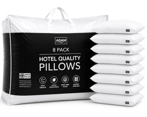Adam Home Breathable Pillows 8 Pack Hotel Quality | Bouncy Support Side Sleeper Pillow for Neck, Back & Shoulder Pain Relief & Anti dust mite, Standard Size Bed Pillows