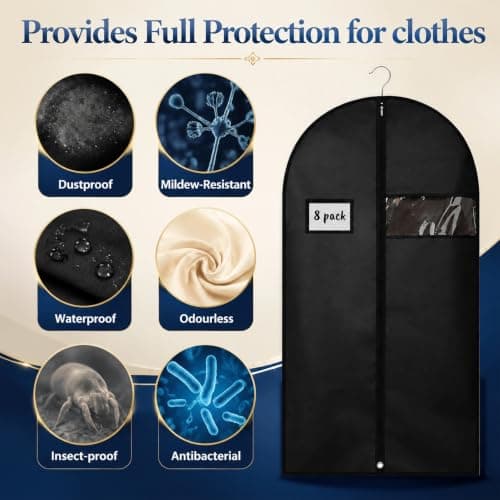 8 Pack Garment Bags Dustproof, Suit Cover with Clear Window and Pocket — view 4