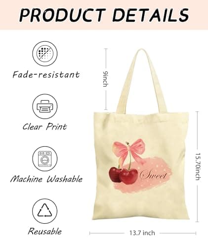 Cherry Canvas Bags for Women - Women Tote Bag with Compartment Shoulder Bag — view 3