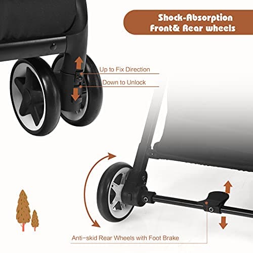 COSTWAY Lightweight Baby Stroller, One-Hand Foldable Infant Pushchair with 5-Point Harness, Adjustable Backrest/Footrest/Canopy, Compact Travel Buggy for 0-3 Years (Beige) — view 5