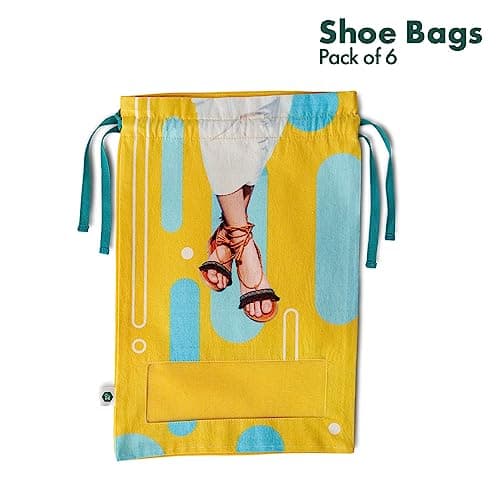 Hexafun 100% Organic Printed Cotton Women's Shoe Bags for Travel and Storage | for Dustproof Packing | Portable Footwear Organizer Bag | Drawstring Shoe Cover- Pack of 6 — view 5